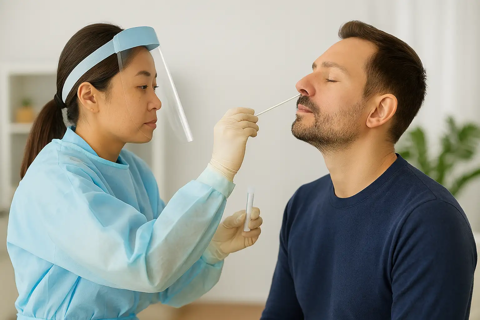 Dépistage Covid-19 et grippe par test nasal à la pharmacie italie 2
